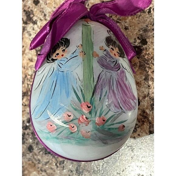 Hand Painted Egg with Angels - Vintage - Picture 1 of 4